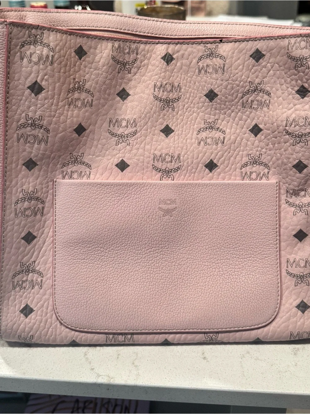 MCM Pink Logo-Print Leather Hobo Shoulder Bag